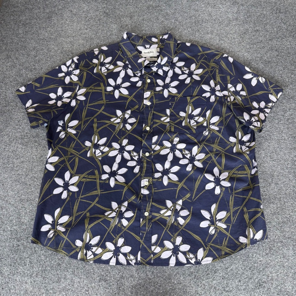 Goodfellow & Co Mens XXL Navy Blue Floral Short Sleeve Hawaiian Button Up Shirt